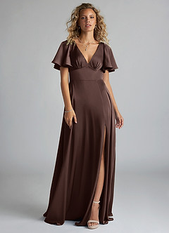 Azazie Kimber Bridesmaid Dresses Ganache A-Line Ruched Stretch Satin Dress image3