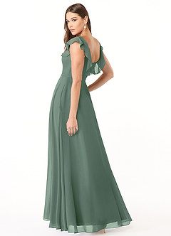 Azazie Jinny Brautjungfernkleider A-Linie Quadratischer Ausschnitt Gerüscht Chiffon Kleid Eukalyptus image4