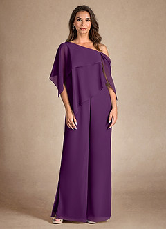 Azazie Halima Mother of the Bride Dresses Grape Jumpsuit/Pantsuit Side Slit Chiffon Dress image7