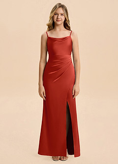 Azazie Christen Junior Rust A-Line Pleated Stretch Satin Dress image1