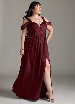 Azazie Lianne Brautjungfernkleider A-Linie Schulterfrei Stretch-Satin Kleid Cabernetrot image4