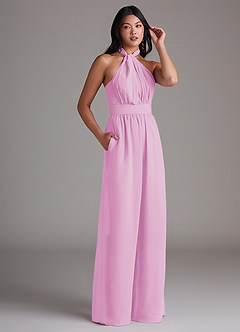 Azazie Lamara Bridesmaid Dresses Candy Pink Off the Shoulder Chiffon Convertible Jumpsuit image12