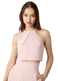 Azazie Kenzi Bridesmaid Dresses Blushing Pink Pleated Chiffon Jumpsuit image5