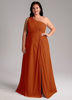 Azazie Brooke Robes de demoiselle d'honneur Robe Trapèze en Mousseline de soie Ue épaule Paprika image8