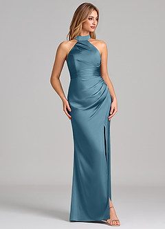 Azazie Karlotta Bridesmaid Dresses Bermuda Sheath Pleated Stretch Satin Dress image5