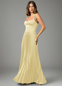 Azazie Avenelle Bridesmaid Dresses Lemon Sorbet A-Line Corset Stretch Satin Dress image3