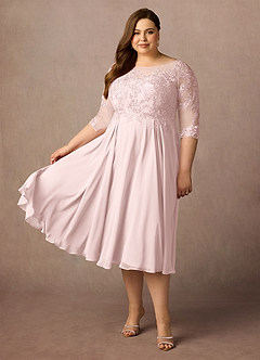 Azazie Marge Mother of the Bride Dresses Blushing Pink A-Line Scoop Lace Chiffon Dress image8