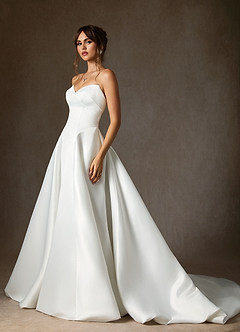 Azazie Junessa Vestidos de novia Vestido de Diamante Blanco de Satén de Corte en A con Sin tirantes image2