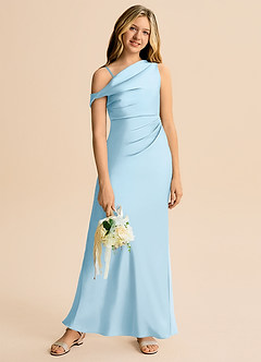 Azazie Emerson Junior Sky Blue Sheath Off the Shoulder Stretch Satin Dress image5