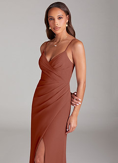 Azazie Maci Bridesmaid Dresses Auburn Sheath Pleated Chiffon Dress image2