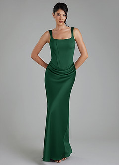 Azazie Etta Robes de demoiselle d'honneur Robe Sirène en Satin extensible Corset Vert Foncé image1