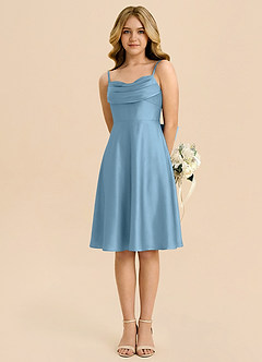 Azazie Bear Junior Steel Blue A-Line Sweetheart Neckline Stretch Satin Dress image5