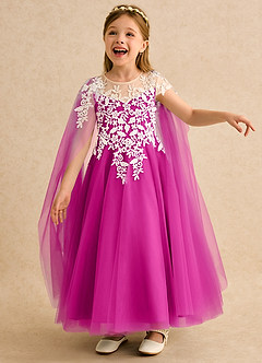 Azazie Dandelion Robe Demoiselle D'honneur Fillette Robe Princesse en Dentelle Fuchsia image1