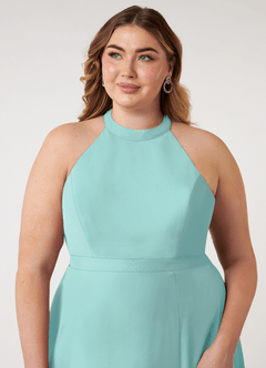 Azazie Clarice Bridesmaid Dresses Aqua A-Line Halter Chiffon Dress image13