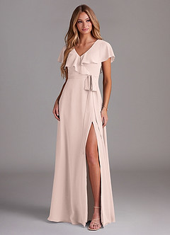 Azazie Lainey Bridesmaid Dresses Rose Petal A-Line with Pockets Chiffon Dress image3