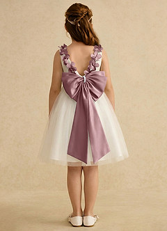 Azazie Lona Jurken voor bloemenmeisjes A-Lijn Jurk van Mat Satijn Boog Ivoor Stoffige Roos image2