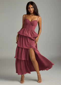 Azazie Kaiden Robes de demoiselle d'honneur Robe Trapèze en Mousseline de soie Encolure en Forme de Cœur Merlot image5