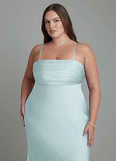 Azazie Saylor Brautjungfernkleider Meerjungfrau-Linie Schulterfrei Stretch-Satin Kleid Nebel image17