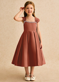Azazie Yosemite Flower Girl Dresses Auburn Ball-Gown Sweetheart Neckline Matte Satin Dress image5