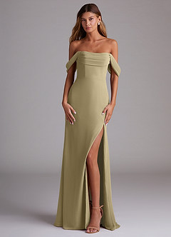 Azazie Saige Bridesmaid Dresses Moss Green A-Line Off the Shoulder Chiffon Convertible Dress image1