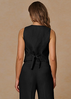 front Belicia Black 100% Linen Vest