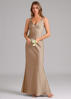 Azazie Kamila Brautjungfernkleider A-Linie Plissee Stretch-Satin Kleid Taupe image4