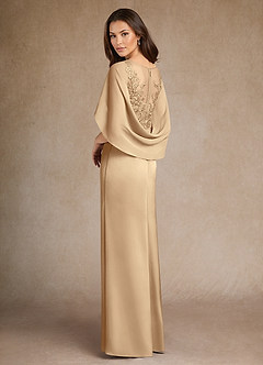 Azazie Hera Vestidos para mãe da noiva Vestir Champanhe de Cetim elástico de Linha A com Renda image3
