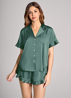 Conjunto de pijama de manga curta com babados e cores combinando