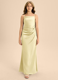 Azazie Renna Junior A-Linie Plissee Stretch-Satin Kleid Zitronensorbet image6