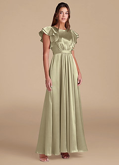 Azazie Daphne Modest Bridesmaid Dresses A-Line Ruched Metallic Satin Floor-Length Dress image4