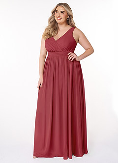 Azazie Kora Bridesmaid Dresses Pomegranate A-Line Pleated Chiffon Dress image9