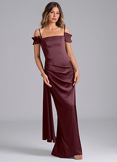 Azazie Kalysia Robes de demoiselle d'honneur Robe Sirène Convertible en Satin extensible Épaule décolletée Sangria image4