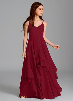 Azazie Karan Junior Abito A-Line in Chiffon Borgogna image3