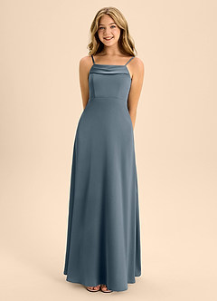 Azazie Anselie Junior Vestido de Crepúsculo de Satén Elástico de Corte En A con Vestidos sin tirantes image4