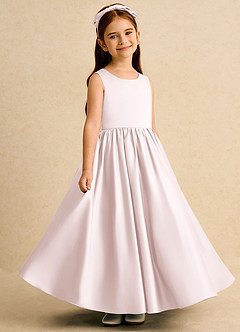 Azazie Nellia Flower Girl Dresses Blushing Pink A-Line Bow Matte Satin Dress image4
