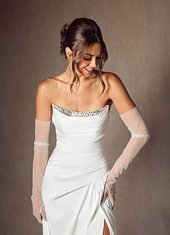 Azazie Elara Wedding Dresses Diamond White Mermaid Strapless Stretch Satin Dress image2