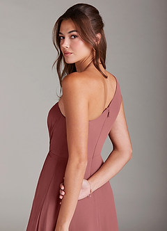 Azazie Brooke Robes de demoiselle d'honneur Robe Trapèze en Mousseline de soie Une épaule Améthyste image6