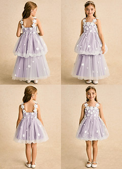 Azazie Teacup Flower Girl Dresses Ivory Frosted Lilac Ball-Gown Lace Tulle Dress image2