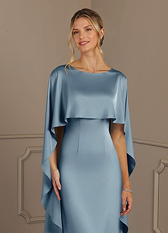 Azazie Eli Mother of the Bride Dresses Dusty Blue Sheath Boatneck Stretch Satin Dress image5
