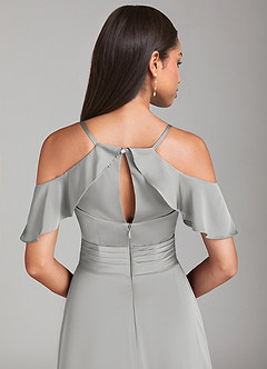 Azazie Dakota Bridesmaid Dresses Silver A-Line Off the Shoulder Stretch Satin Dress image6