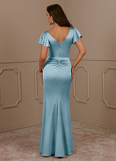 Azazie Roya Mother of the Bride Dresses Moody Blue Mermaid V-Neck Pleated Stretch Satin Dress image4