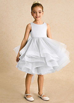 Azazie Tinie Flower Girl Dresses White Ball-Gown Bow Tulle Dress image2