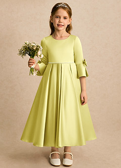 Azazie Eliza Flower Girl Dresses Lemon Sorbet A-Line Pleated Matte Satin Dress image4