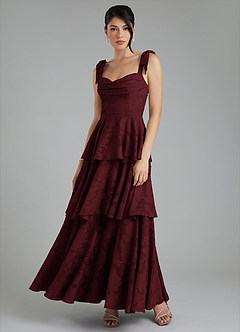 Azazie Jude Bridesmaid Dresses Cabernet A-Line Sweetheart Neckline Floral Burnout Dress image6
