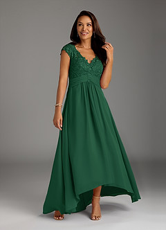 Azazie Irmeli vestidos de madre de la novia Vestido de Verde Oscuro de Gasa de Corte En A con Encaje image1