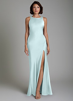 Azazie Dariah Bridesmaid Dresses Sea Glass Mermaid Side Slit Stretch Satin Dress image1