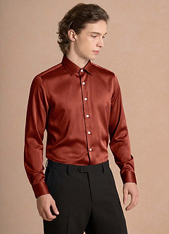 front Julian Terracotta Stretch Satin Dress Shirt
