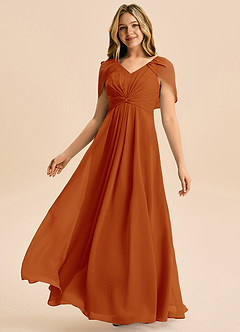 Azazie Emma Junior Robe Trapèze en Mousseline de soie Plissée Paprika image4