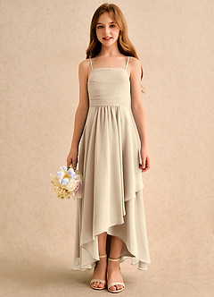 Azazie Twilight Dance Girls Formal Abiti da Ragazza di Fiori Abito A-Line in Chiffon Plissettato Champagne image3