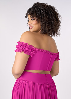 Barbie ♥ Azazie Bridesmaid Dresses Fuchsia A-Line Off the Shoulder Chiffon Convertible Dress image12